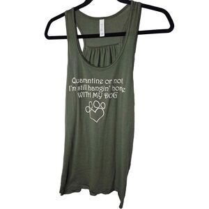 Bella Racerback Dog Tank Top Womens XL Staying Home With‎ My Dog Army Green